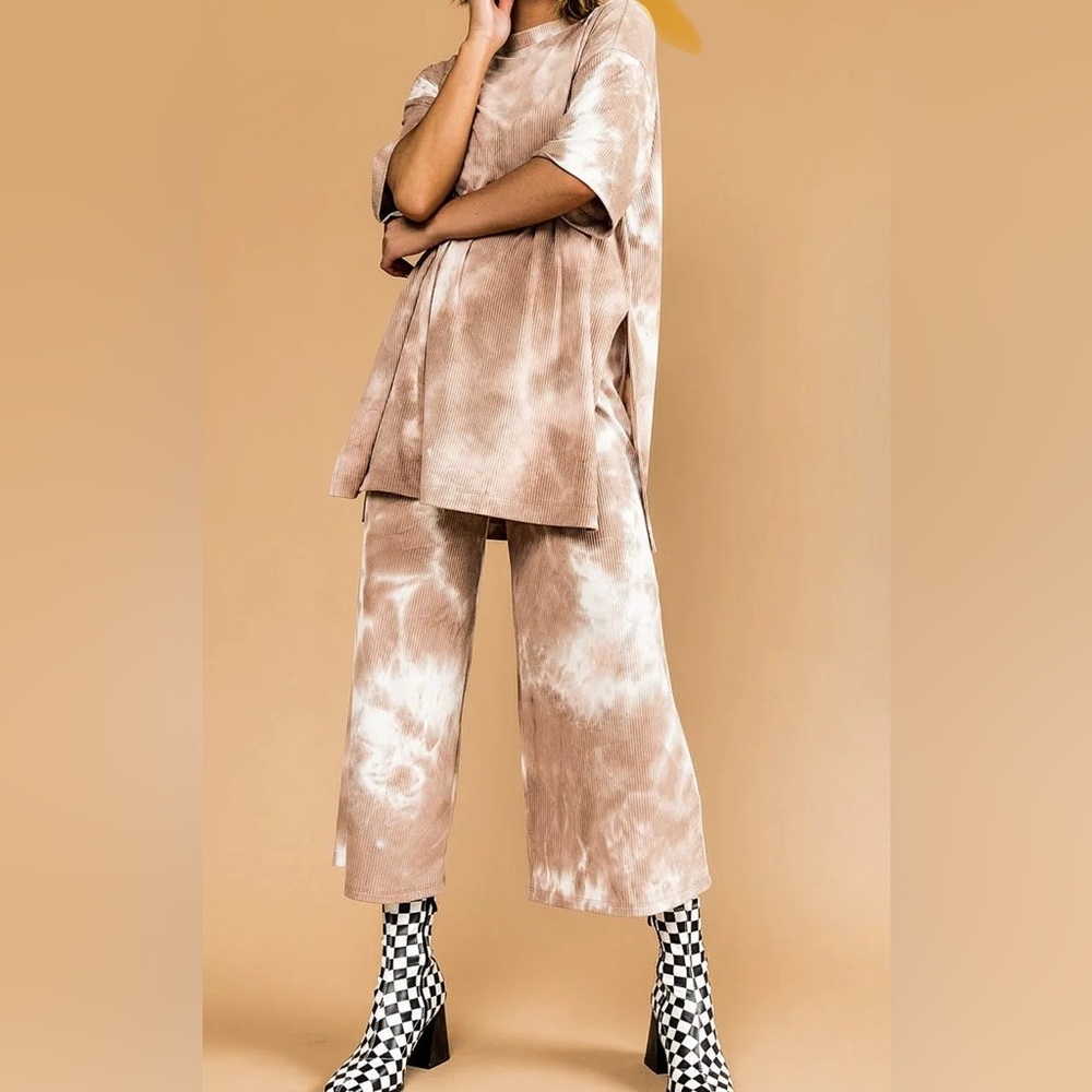 Dressed in Lala | LALA ORIGINAL: Lex Ribbed Playsuit in Iced Latte Tie Dye